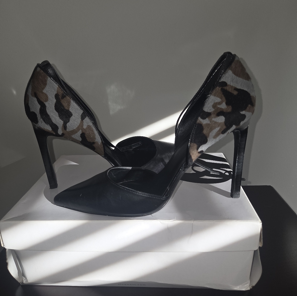 Nine West Black and Animal Print Heels